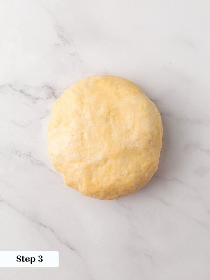 Pressing just until the dough holds keeps the homemade apple pie crust flaky, not tough.