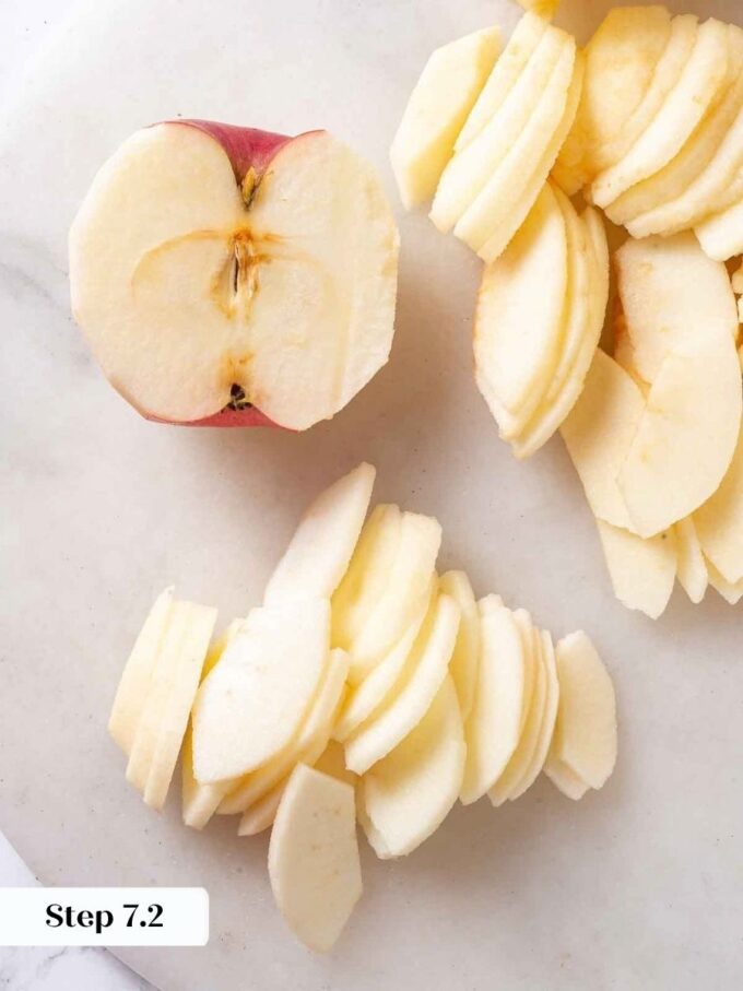 Uniform slices cook evenly, so nothing turns mushy in homemade apple pie filling.