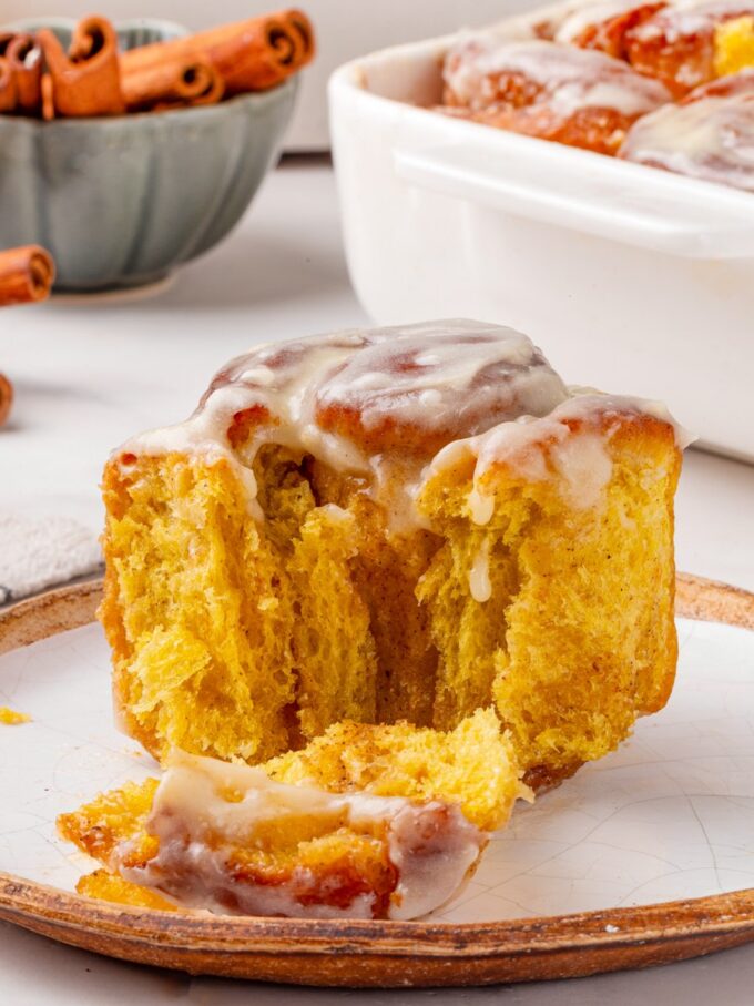 Nothing shows a full cup of puree better than pumpkin cinnamon rolls torn open.