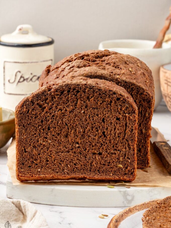 Molasses, cocoa, and espresso give this Russian black bread its striking near-black crumb and deep flavor.