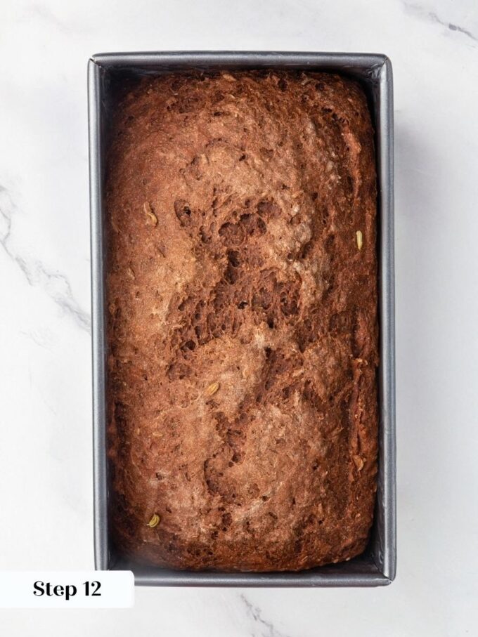 Bake Russian black bread at 350 degrees until the crust turns deeply browned.