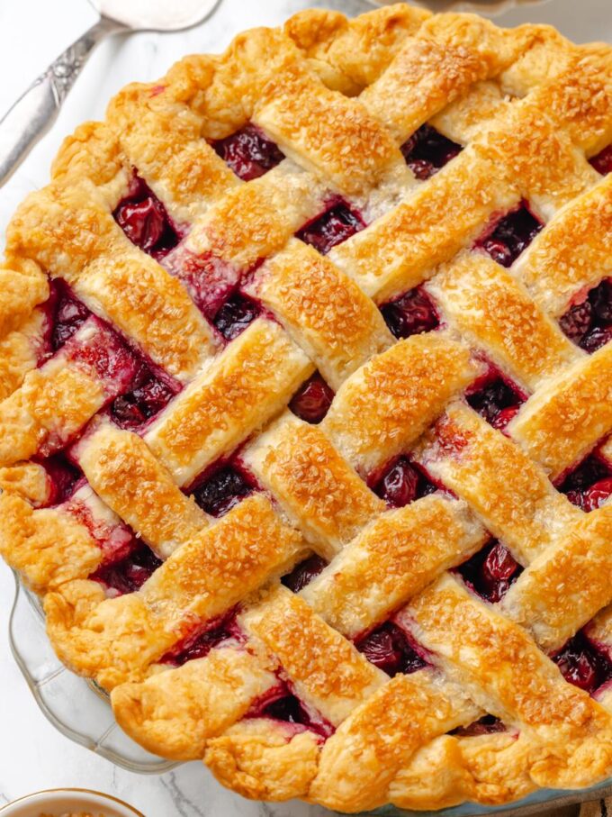 Butter, shortening and a cream-and-sugar finish give sour cherry pie its crisp, crackly lattice crust.