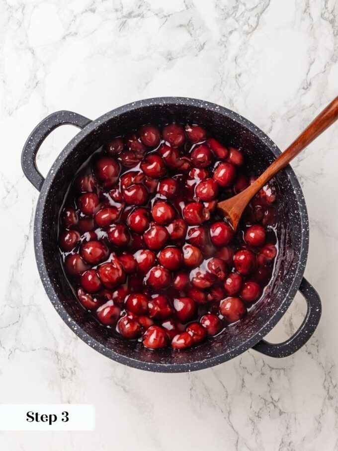 A full boil activates the cornstarch slurry so the sour cherry pie slices cleanly.