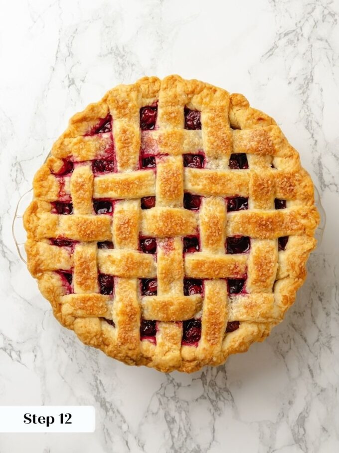 Bake until the center bubbles, the sign this sour cherry pie filling has set.