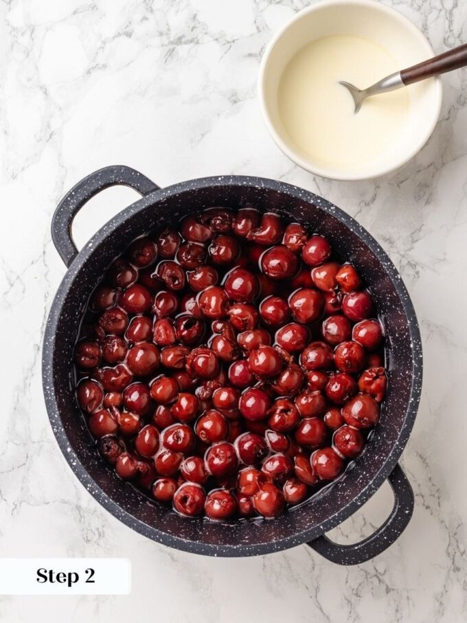 Boiling off the extra canning water first lets this sour cherry pie filling set properly.