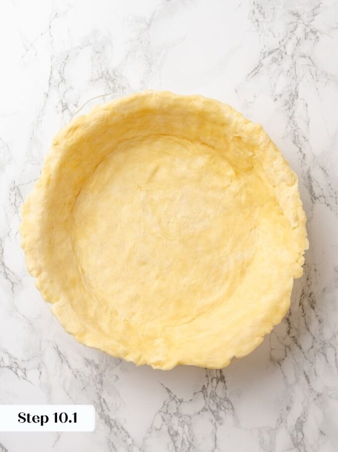 Letting the dough settle without stretching keeps the sour cherry pie crust from shrinking.