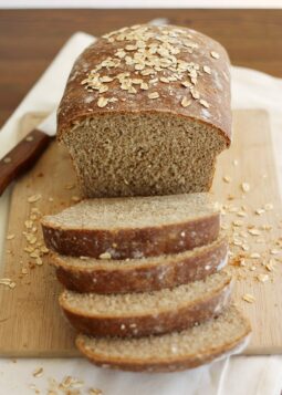 whole wheat honey oatmeal bread loaf sliced